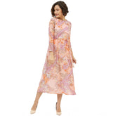 Women's Polyester Printed Long Sleeves Calf-length Dress (Multicolor)